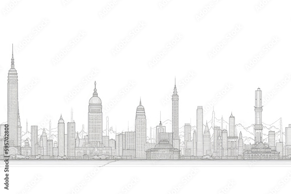 monochromatic cityscape with towering skyscrapers. Generative AI