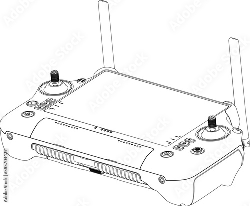 Drone FPV Line Stroke. Inspire 3, Remote COntroller. Drone Vector Isolated. White Background. D202304009