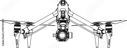 Drone FPV Line Stroke. Inspire 3, Remote COntroller. Drone Vector Isolated. White Background. D202304007