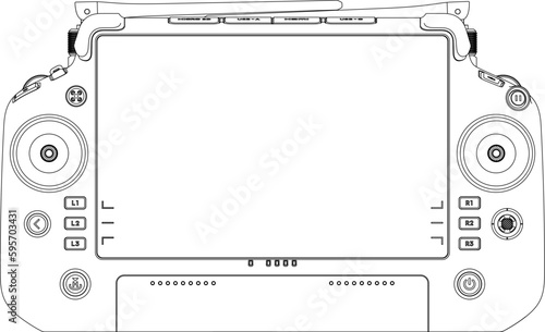 Drone FPV Line Stroke. Inspire 3, Remote COntroller. Drone Vector Isolated. White Background. D202304006