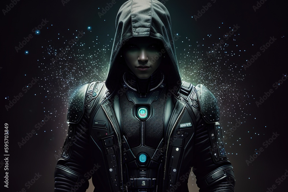 Fototapeta premium Android in matrix space. Artificial intelligence in a female form. Generative AI.