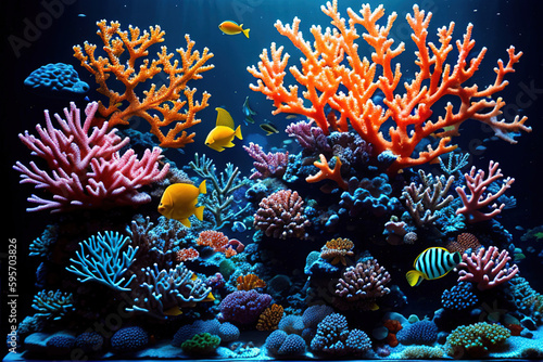 Tropical sea underwater fishes on coral reef  generative ai.
