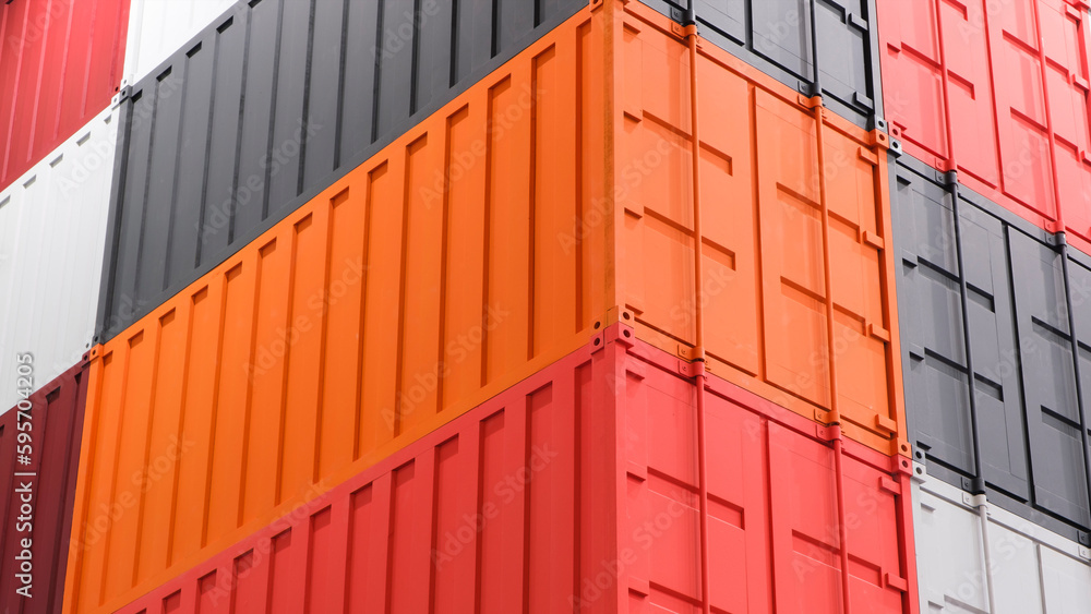 Fototapeta premium Container cargo box background, Stack of containers, logistics concept background