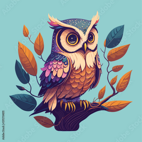 Vector cute little owl with pastel tetradic colours