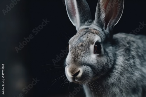 rabbits face in close-up on a black background. Generative AI © 2rogan