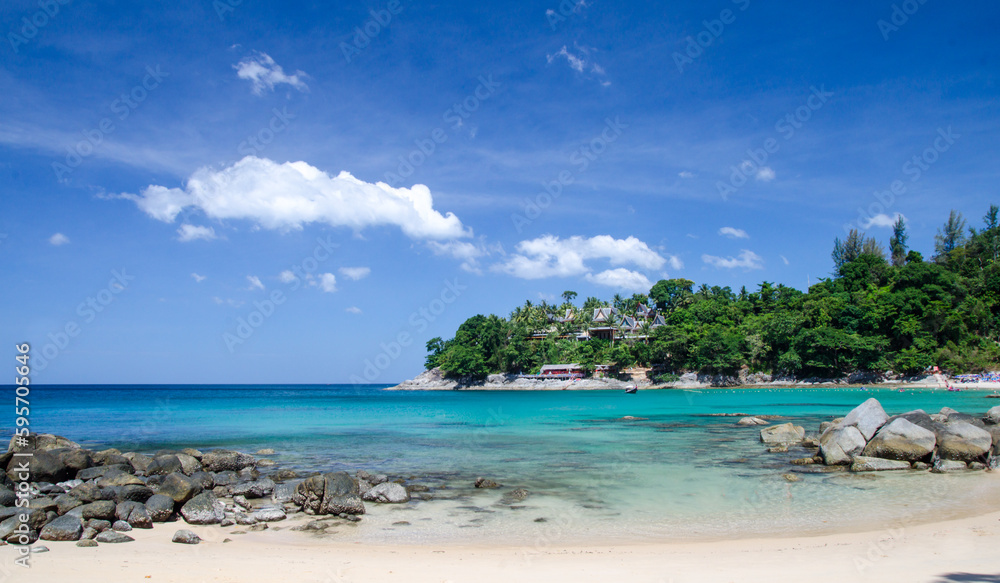 A beautiful panoramic beach named Leam Singh in bright turquoise blue sea water on Phuket in Thailand  II