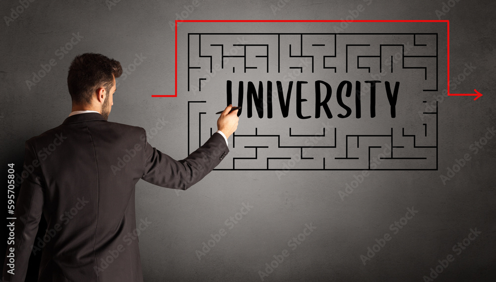 businessman drawing maze concept businessman drawing maze concept