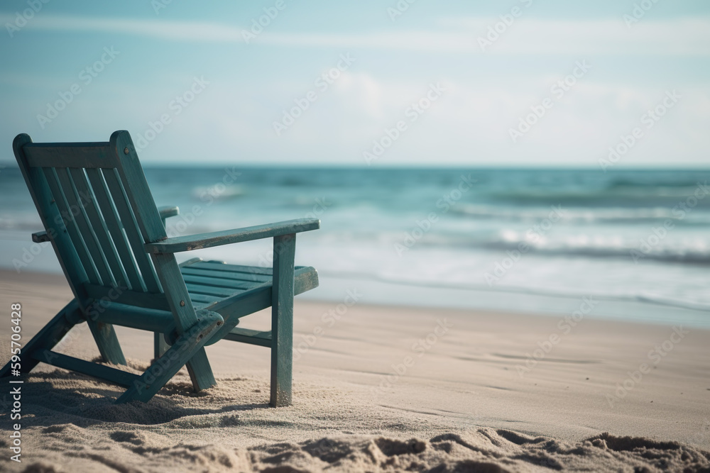 Blue chair on the beach, summer vacation concept, image created with AI