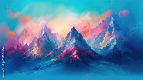 Abstract mountain Background Art Paintings Blue Fantasy. Generative AI © keks20034