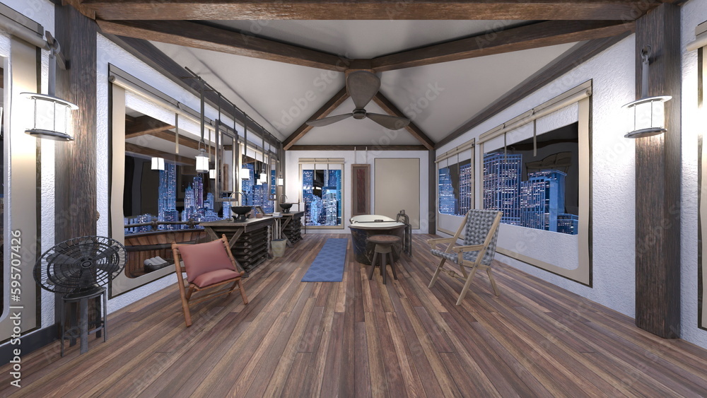 Obraz premium 夜景が見えるリビングルーム