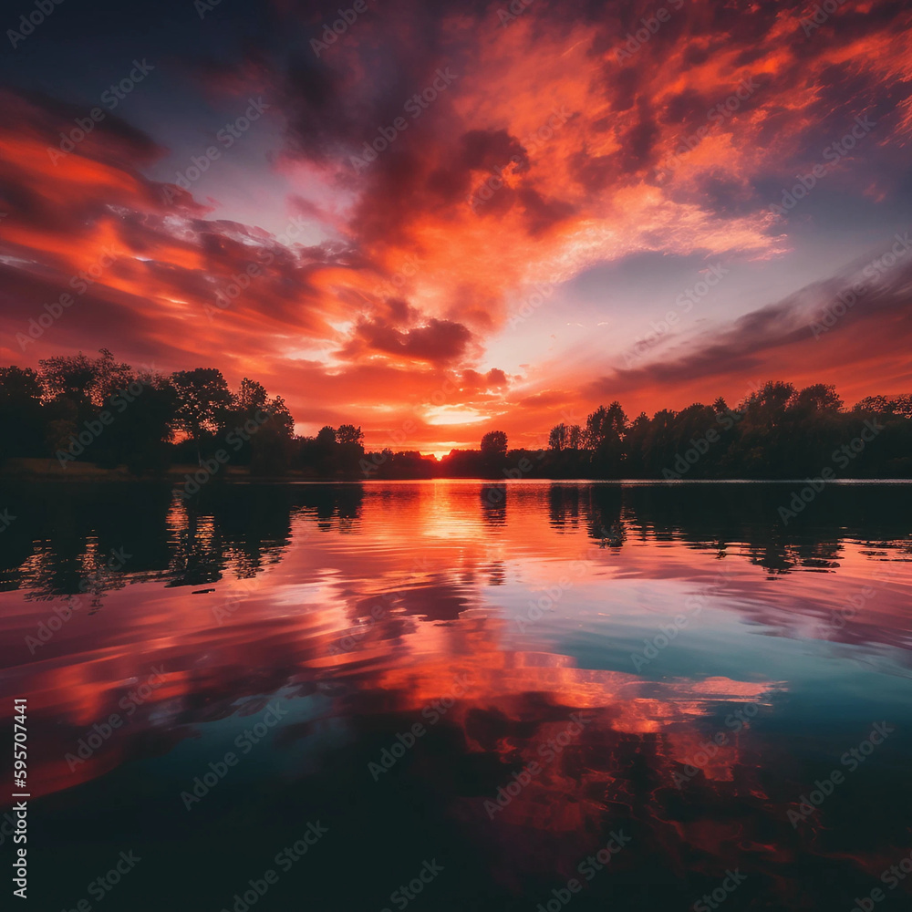 Pastellgemälde bei Sonnenuntergang am See Pastellgemälde bei Sonnenuntergang am See