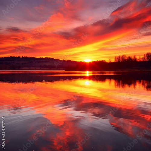 Pastellgemälde bei Sonnenuntergang am See 