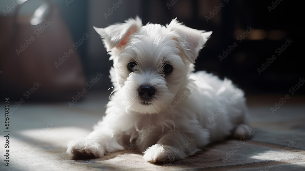 Cute Puppy sitting on the floor, adorable Pets, generative AI Cute Puppy sitting on the floor, adorable Pets, generative AI