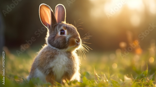 Cute Rabbit sitting on the grass, generative AI