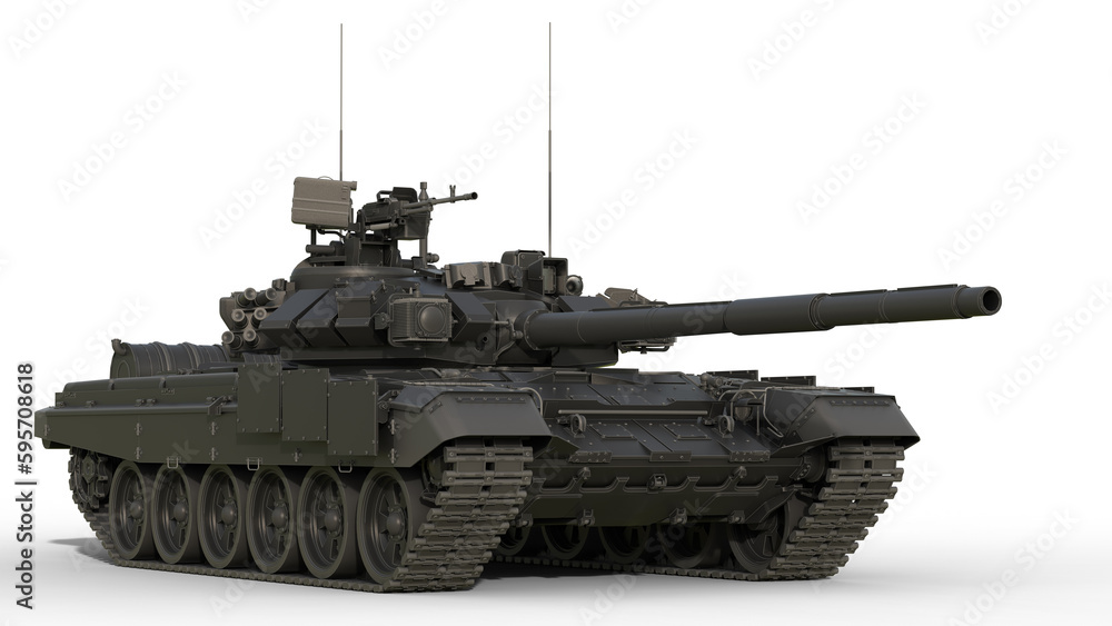 Powerful military tank - dark gray black color - front side view