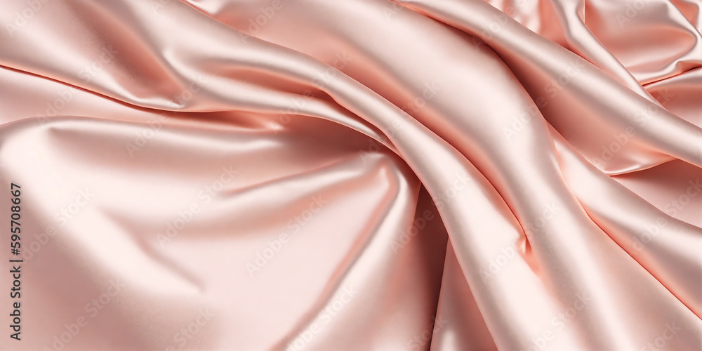 Light pale coral rose white silk satin. Smooth fabric. Peach pink color. Elegant luxury background.  Soft folds. Drapery. Romance, Valentine, Wedding. Shimmer shiny glow. generative ai