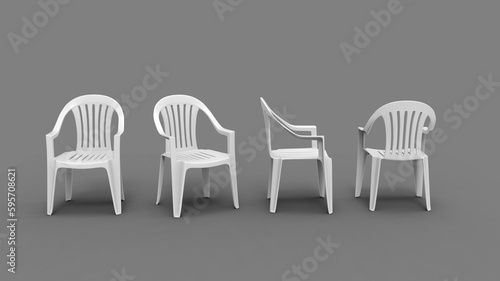 Basic white plastic lawn chairs - all sides view
