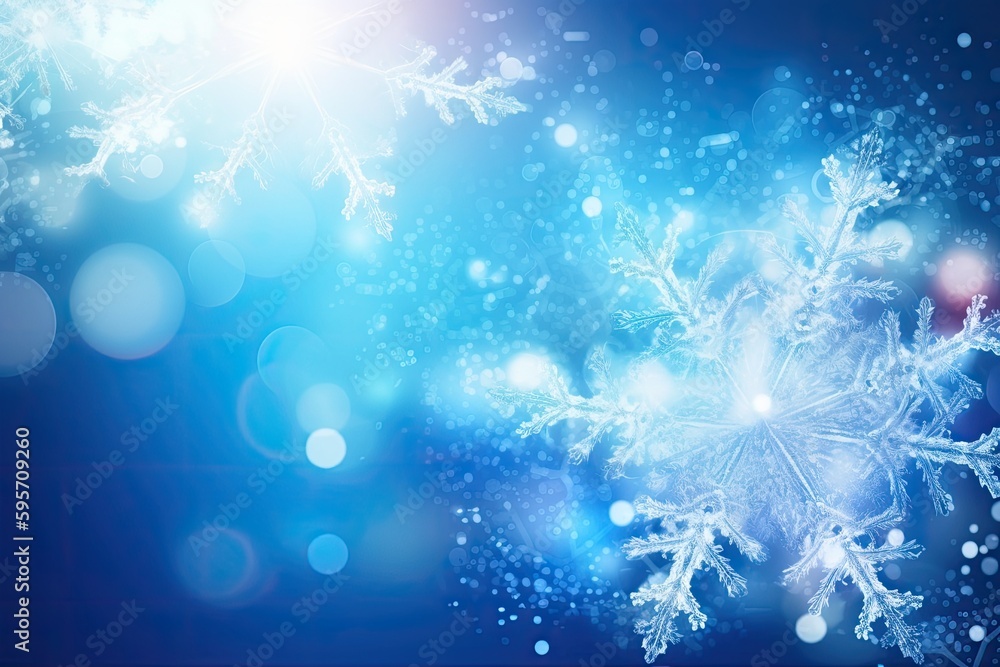 snowflake on a blue background in close-up. Generative AI snowflake on a blue background in close-up. Generative AI