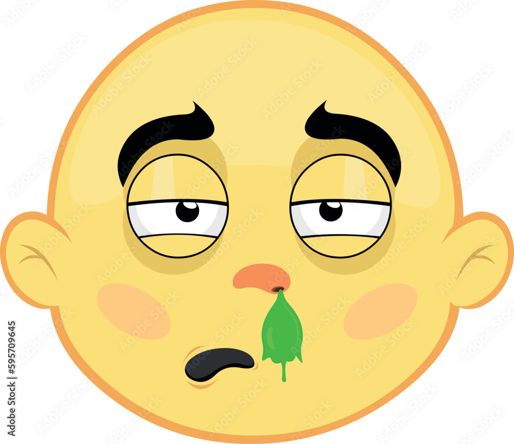 vector illustration yellow character face emoticon, cold with a mucus falling from his nose vector illustration yellow character face emoticon, cold with a mucus falling from his nose
