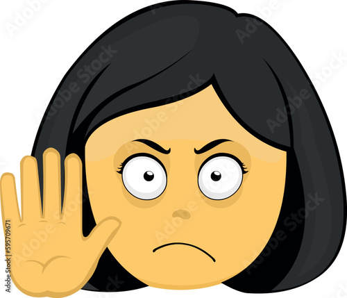 vector illustration emoticon face of a woman cartoon yellow, with a gesture of her hand stop