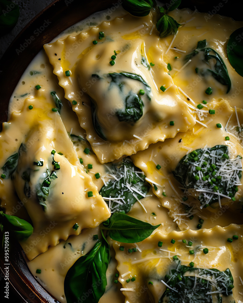 Creamy lemon and spinach ravioli in a creamy velvety pasta sauce with