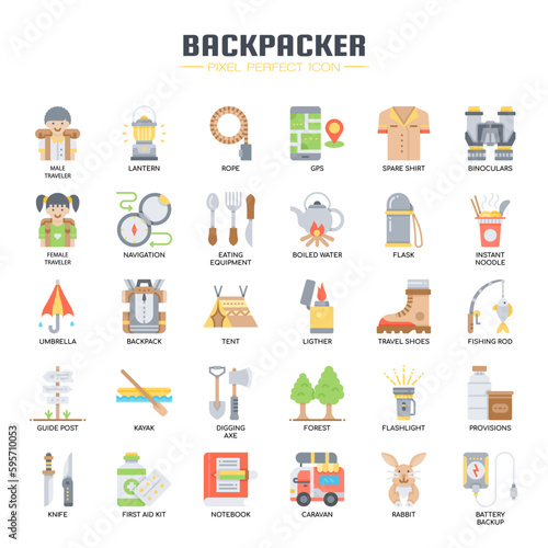 Backpacker Elements , Thin Line and Pixel Perfect Icons