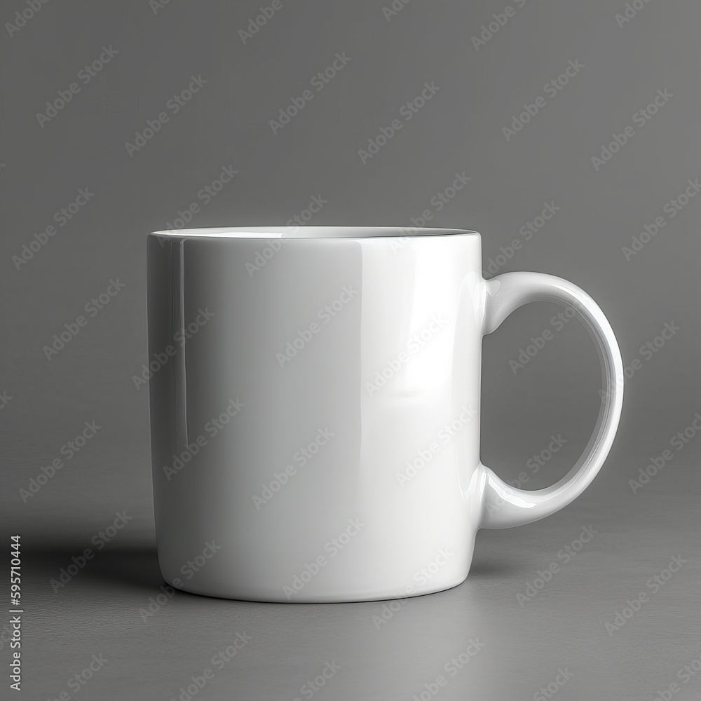 Blank White 15oz Mug Mockup with Grey Backdrop, Generative AI Blank White 15oz Mug Mockup with Grey Backdrop, Generative AI