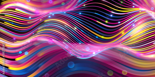 3d render, abstract background with wavy neon lines, wallpaper with colorful waves