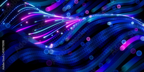 Fototapeta Naklejka Na Ścianę i Meble -  3d render, abstract background with wavy glowing neon lines, wallpaper with ultraviolet waves