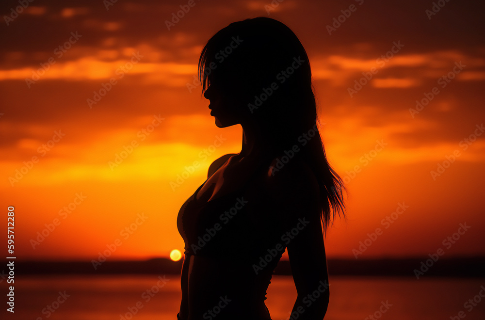 silhouette of a beautiful woman in the sunset