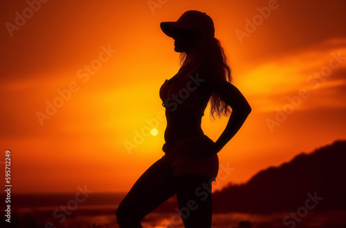 silhouette of a beautiful woman in the sunset