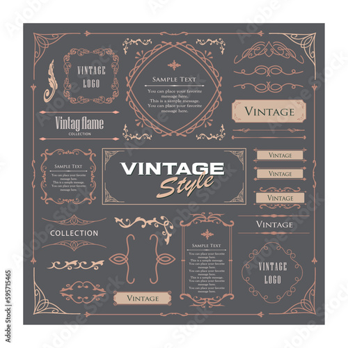 ビンテージフレーム。デザインテンプレート。ゴージャスな額のセット。