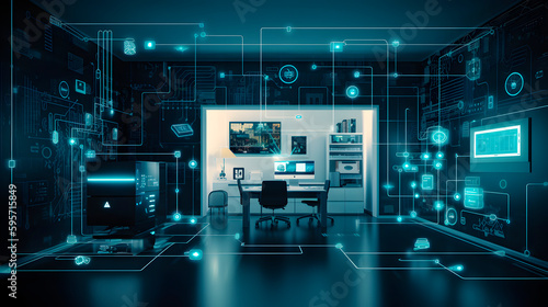 the concept of the Internet of Things with an image of a smart home, featuring various connected devices and appliances AI. AI concept wallpaper