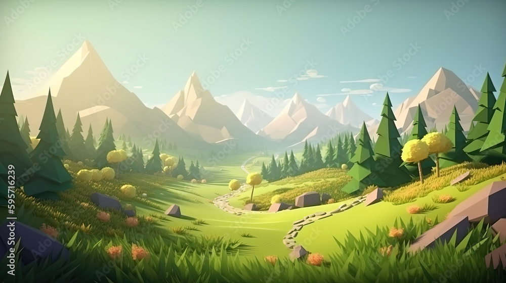 Fototapeta premium 3d landscape illustration. Generative AI.