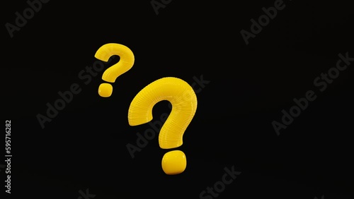 Question mark yellow on black background and expressing confusion, doubt, wanting to ask questions.