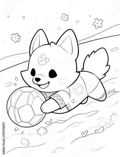 Black and White Illustration of Cute Anime Style Dogs