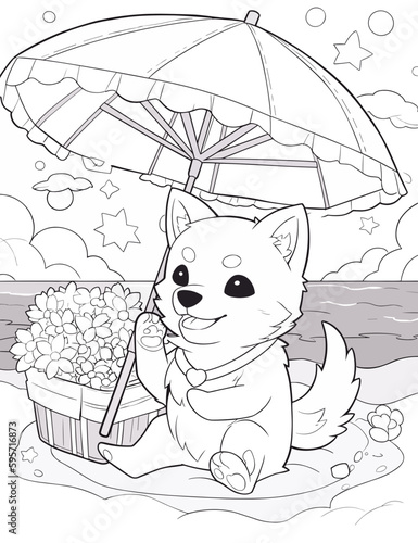Black and White Illustration of Cute Anime Style Dogs