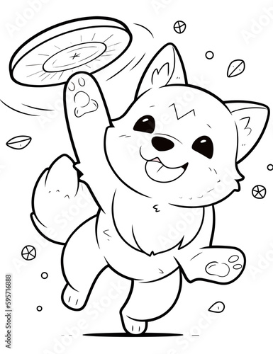 Black and White Illustration of Cute Anime Style Dogs