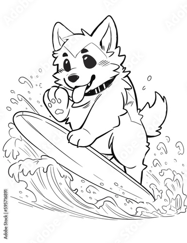 Black and White Illustration of Cute Anime Style Dogs