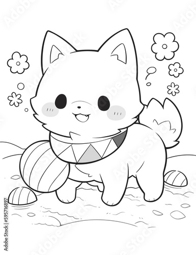 Black and White Illustration of Cute Anime Style Dogs