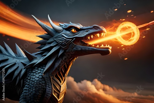 Red dragon breathing fire, Mythology creature . Generative AI © nali