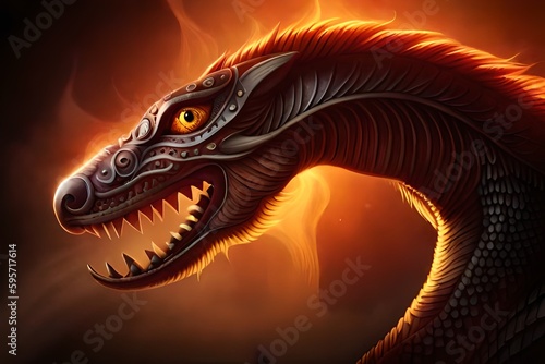 Red dragon breathing fire  Mythology creature . Generative AI