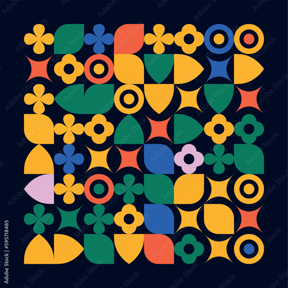 Geometric pattern background. Abstract circle square shapes, modern minimal swiss poster layout. Bauhaus style Vector flat set