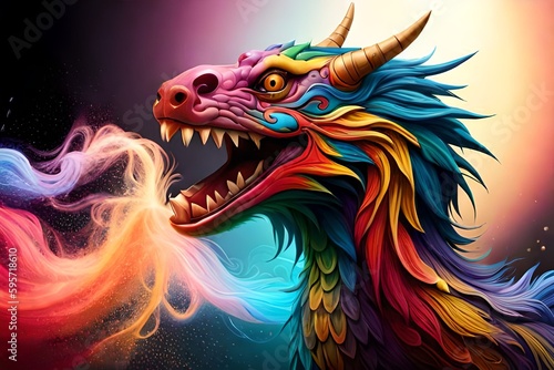 Colorful dragon   Mythology creature . Generative AI