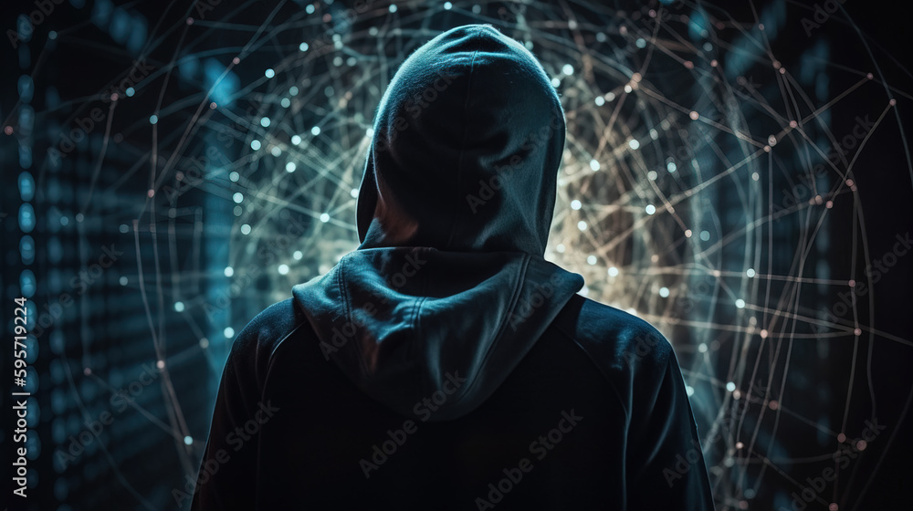 Uncovering the Mysterious World of Hackers: A Hooded Figure Emerges from the connection Background. Ai Generative.