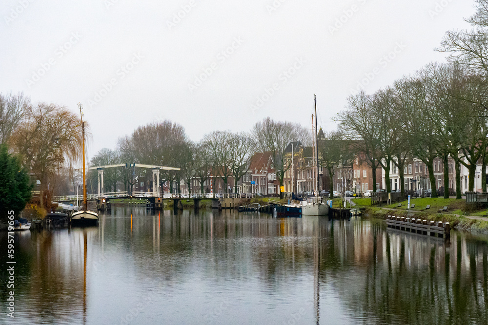 Weesp Netherlands City and canal view, Canal house, Full frame