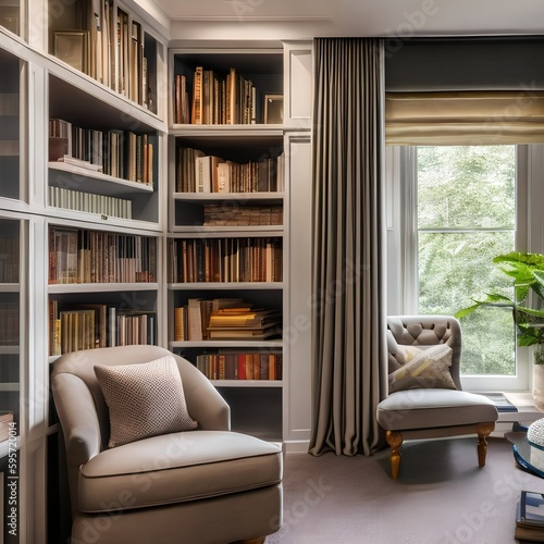 7 A cozy reading nook with a comfy armchair, built-in bookshelves, and a reading lamp2, Generative AI © Ai.Art.Creations