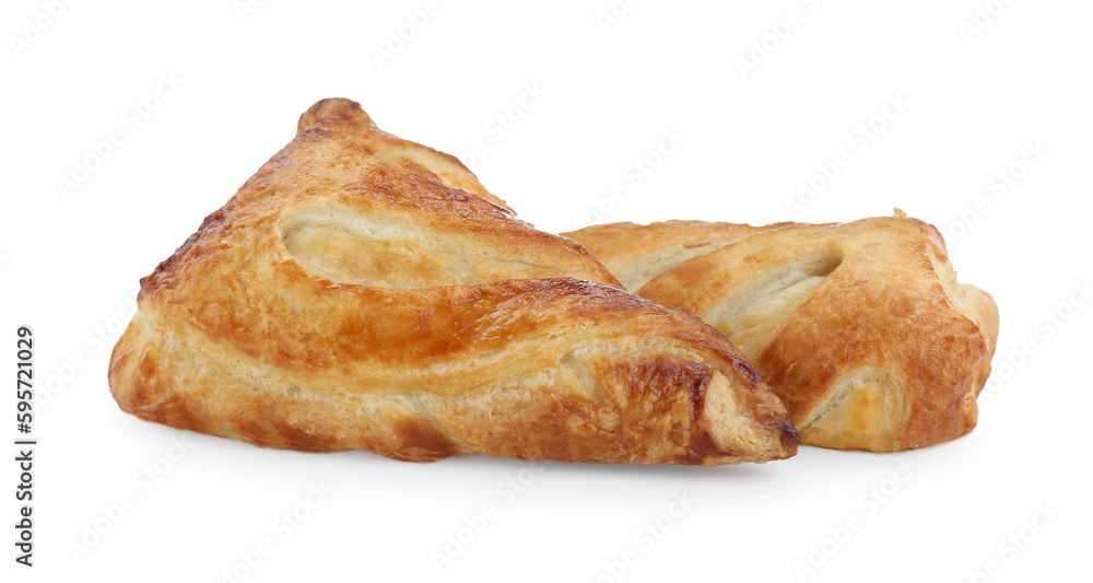 Fresh tasty puff pastry on white background