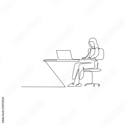 Businesswoman sitting and working with a laptop. Vector illustration for business concept design