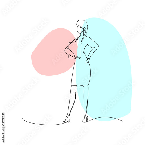 continuous line drawing of a businesswoman with a folder in her hands